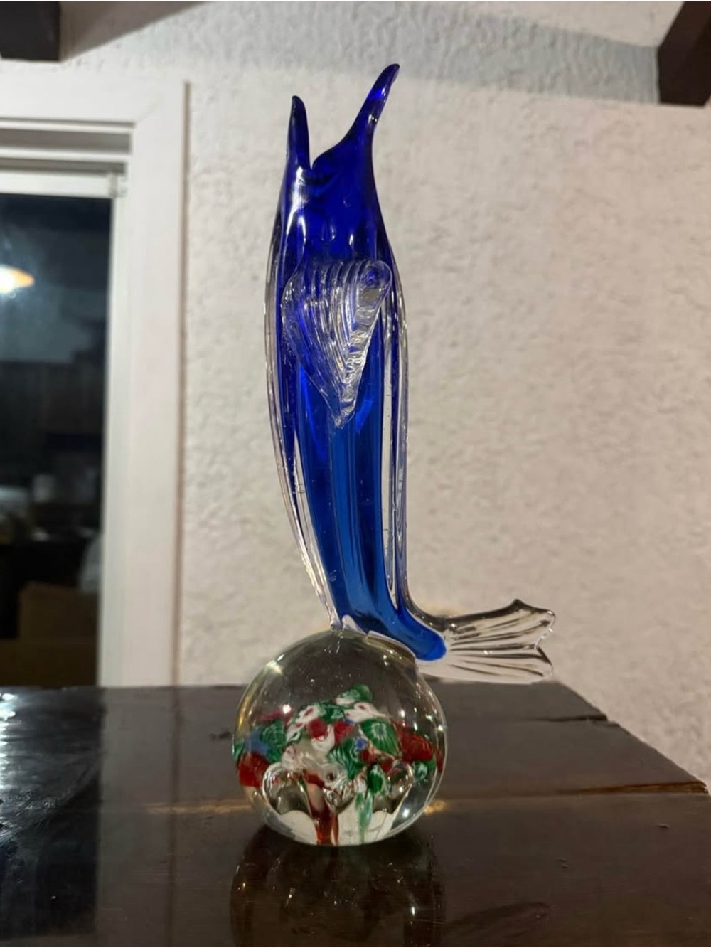 🐬 Vintage 14” Murano Hand-Blown Art Glass Cobalt Blue Dolphin Sculpture